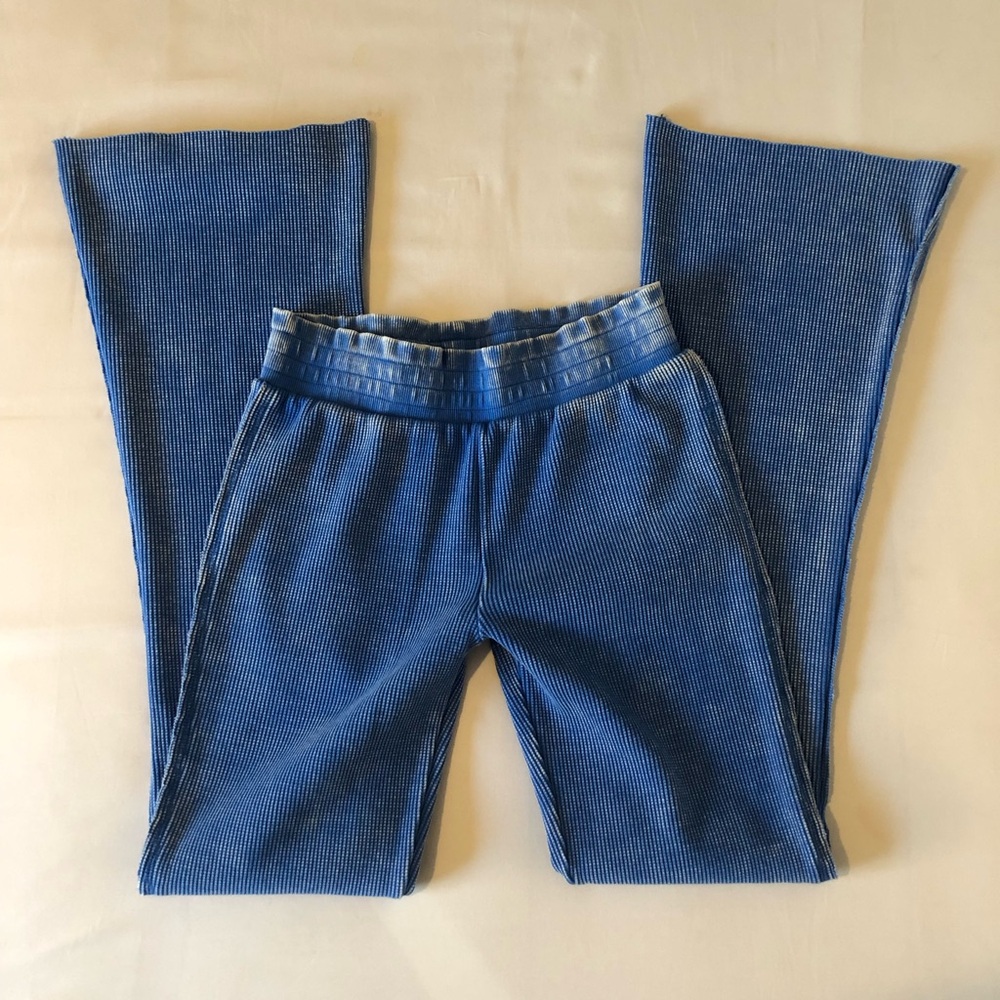 FP Movement by Free People Blue Ribbed Wide Leg Pants